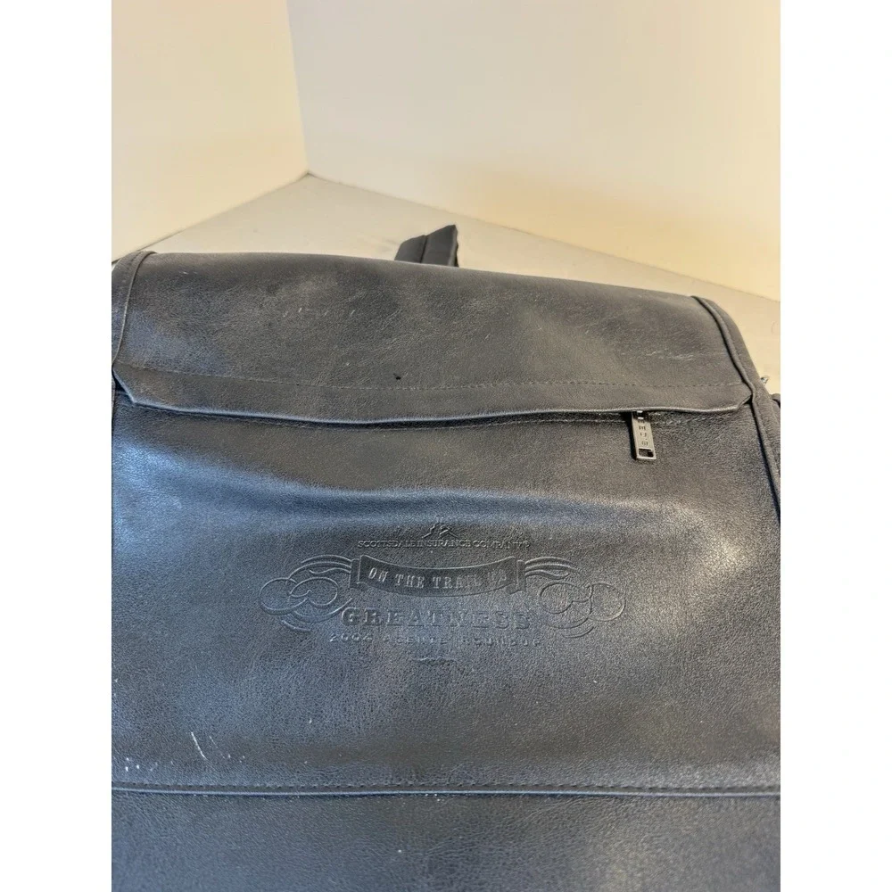 Solid Black leather messenger bag With Inside Pockets And Back Pack Handles